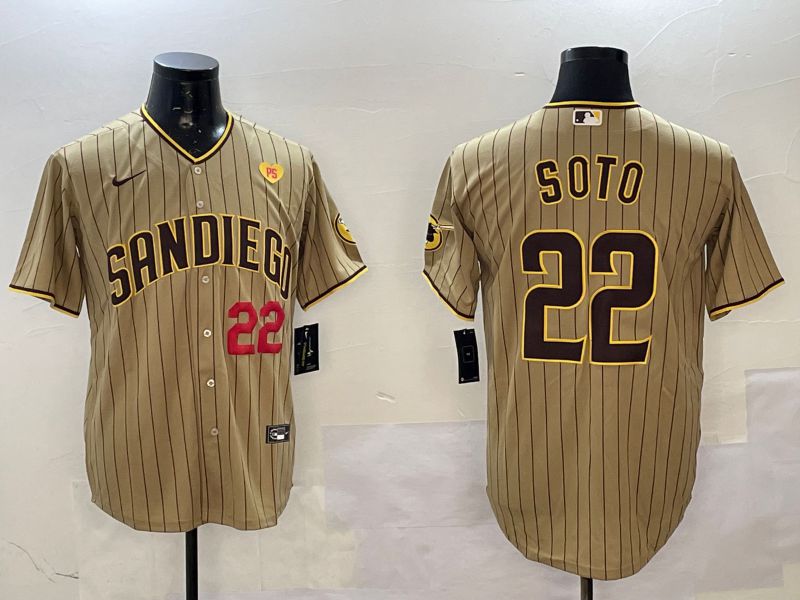 Men San Diego Padres 22 Soto Brown Stripe Game 2025 Nike MLB Jersey style 5